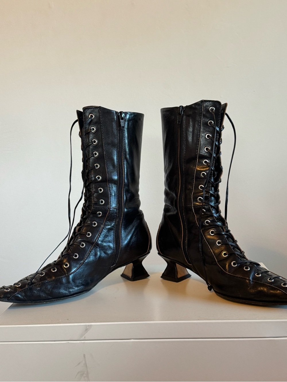 Miista Emile Black Leather Grommet Lace-Up Women's Boots 38 - Picture 3 of 11